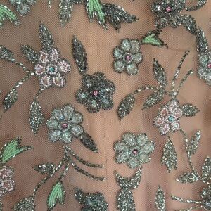Stunning Vintage handmade Peach Floral with Sheer Beaded Overlay